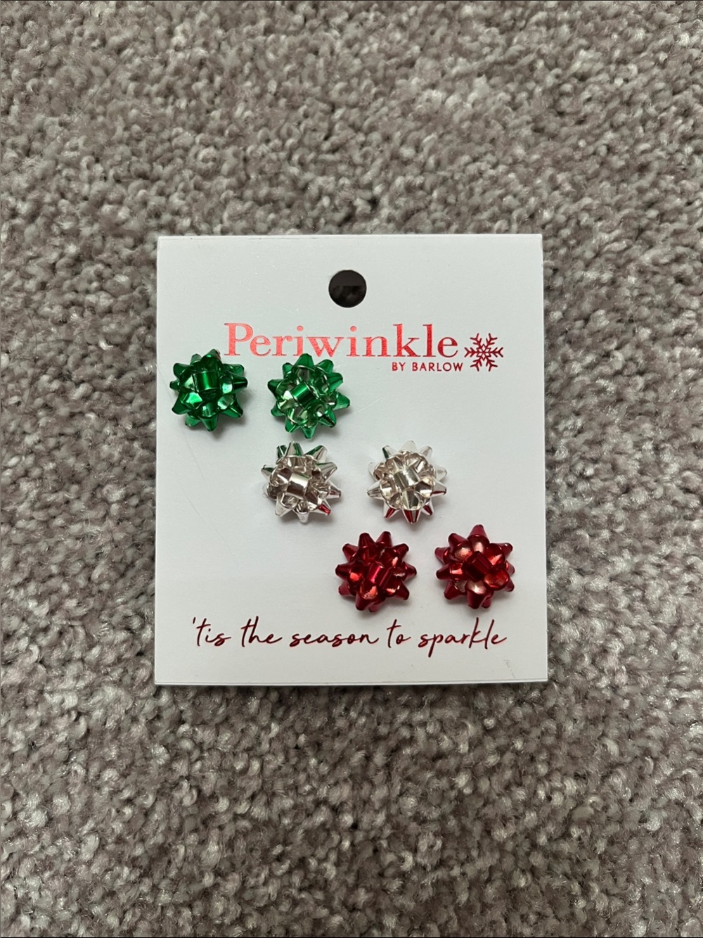 Periwinkle by Barlow Mini Bow Stud Trio - Green, Silver, Red